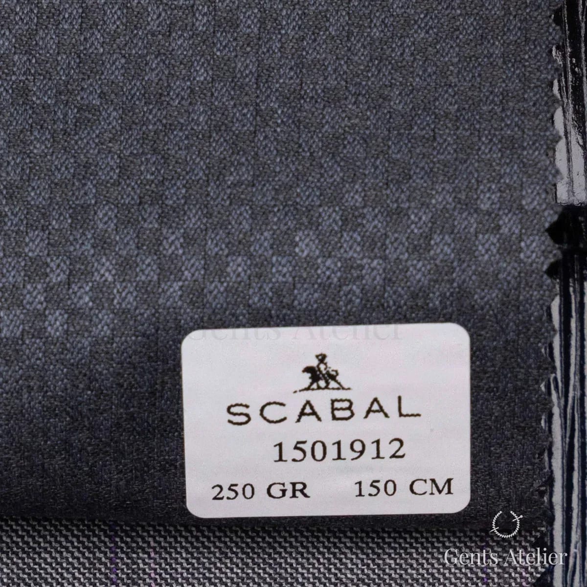 Образец ткани Scabal 1501912 с этикеткой, угольно-серый с синим отливом