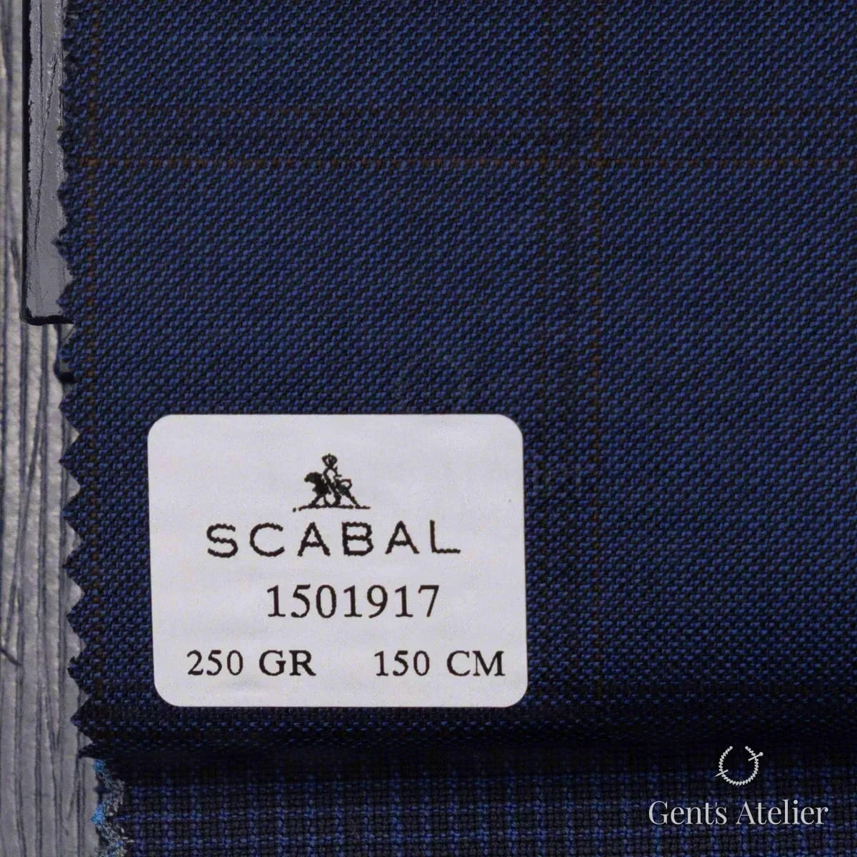 Образец ткани Scabal 1501917 с этикеткой, сапфирово-синий