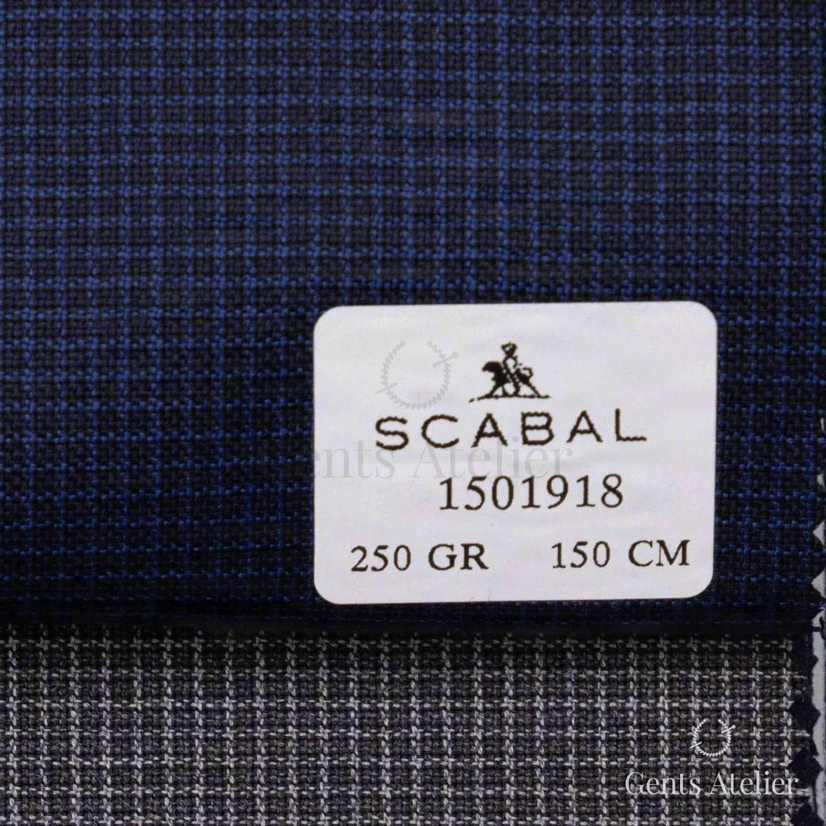 Образец ткани Scabal 1501918 с этикеткой, тёмно-синий, почти чёрный
