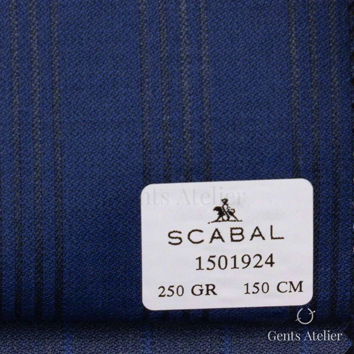 Образец ткани Scabal 1501924 с этикеткой, тёмно-синий