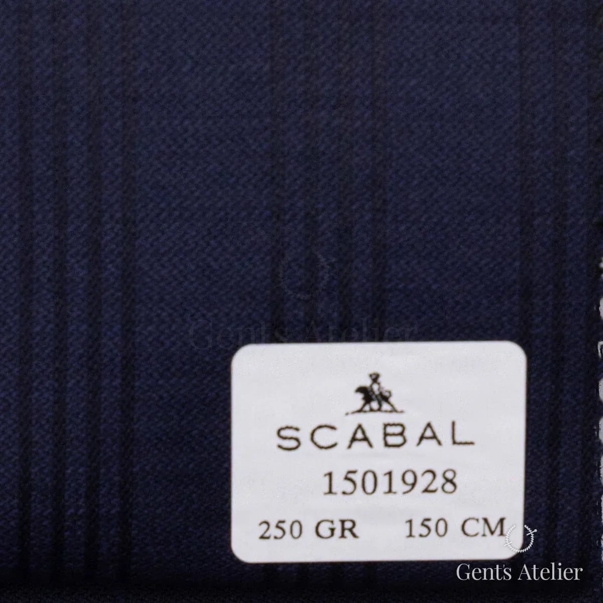 Образец ткани Scabal 1501928 с этикеткой, тёмно-синий
