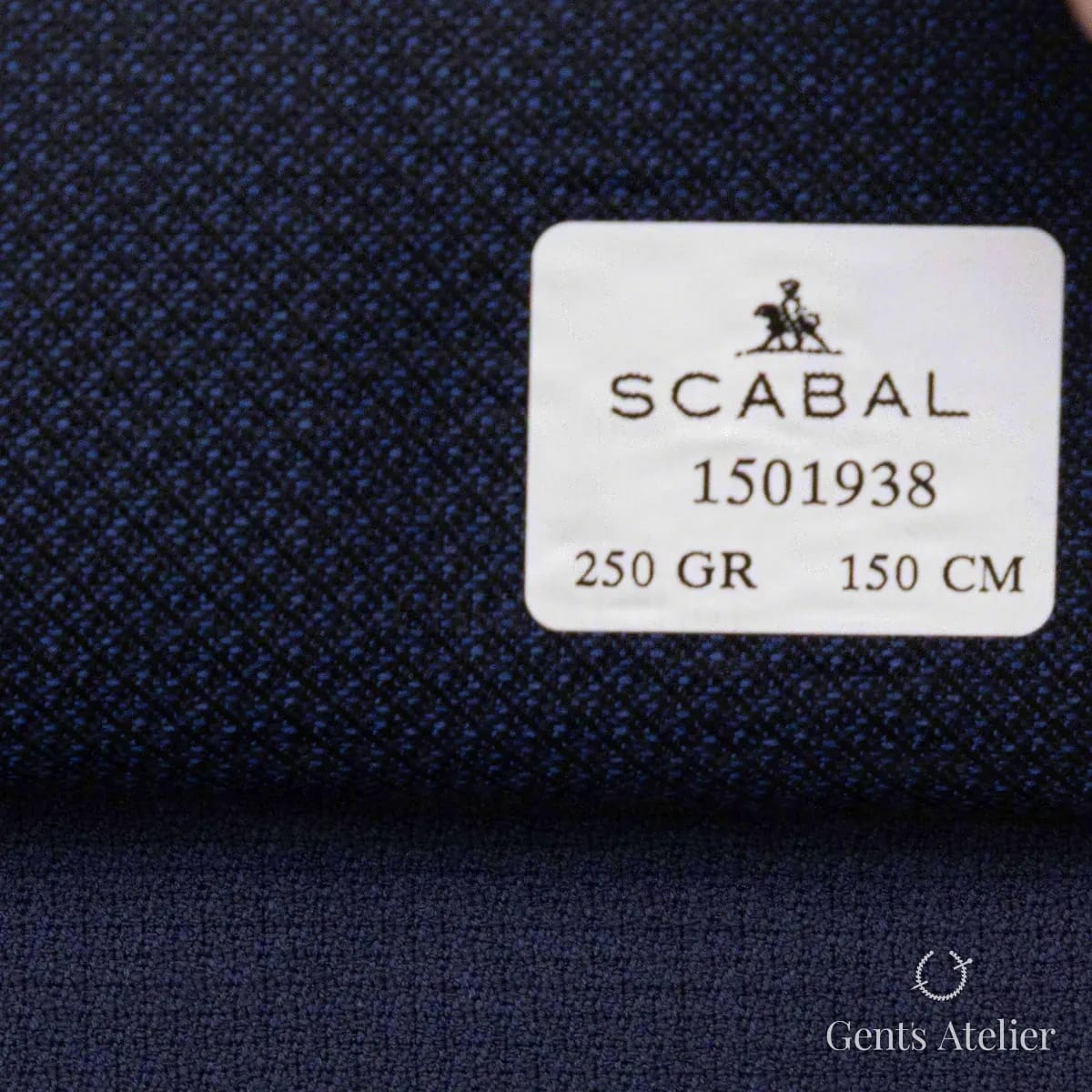 Образец ткани Scabal 1501938 с этикеткой, тёмно-синий, почти чёрный