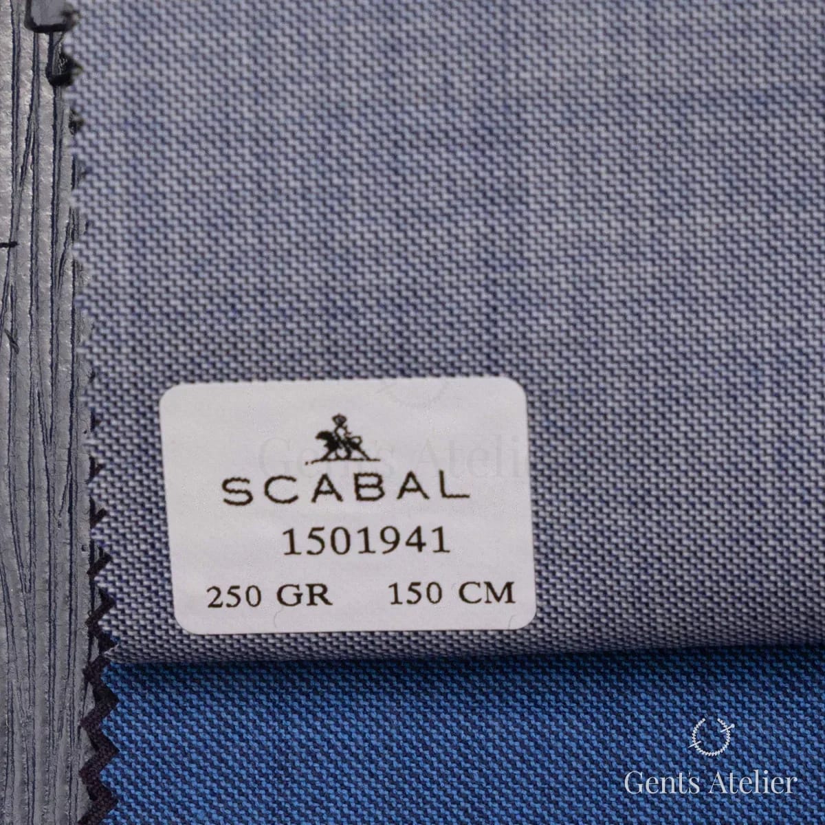 Образец ткани Scabal 1501941 с этикеткой, васильковый синий