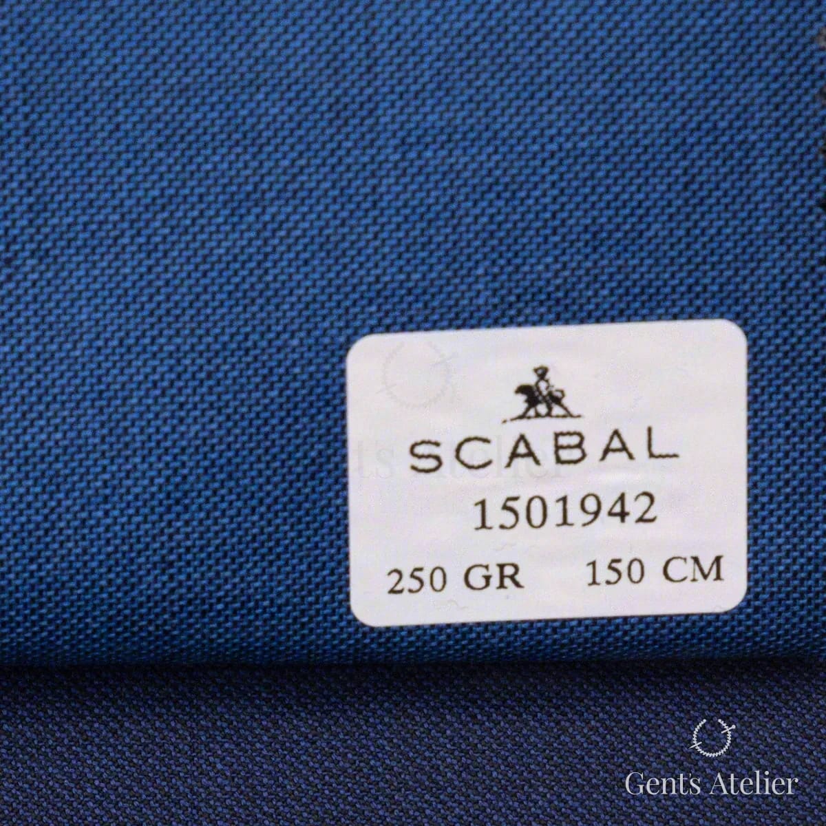 Образец ткани Scabal 1501942 с этикеткой, тёмно-синий