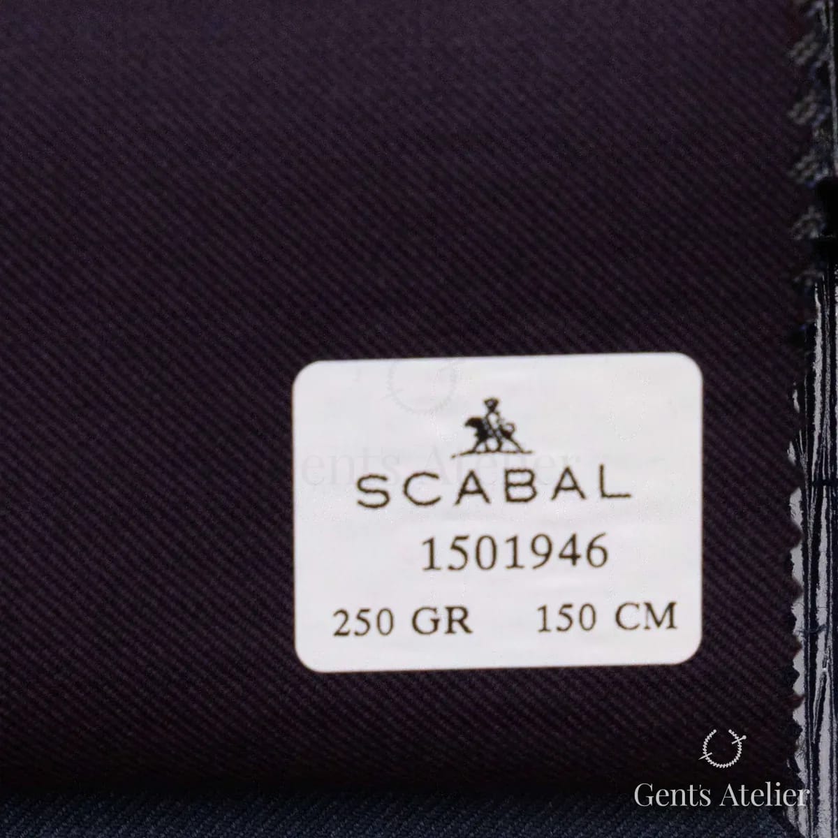 Образец ткани Scabal 1501946 с этикеткой, тёмно-синий