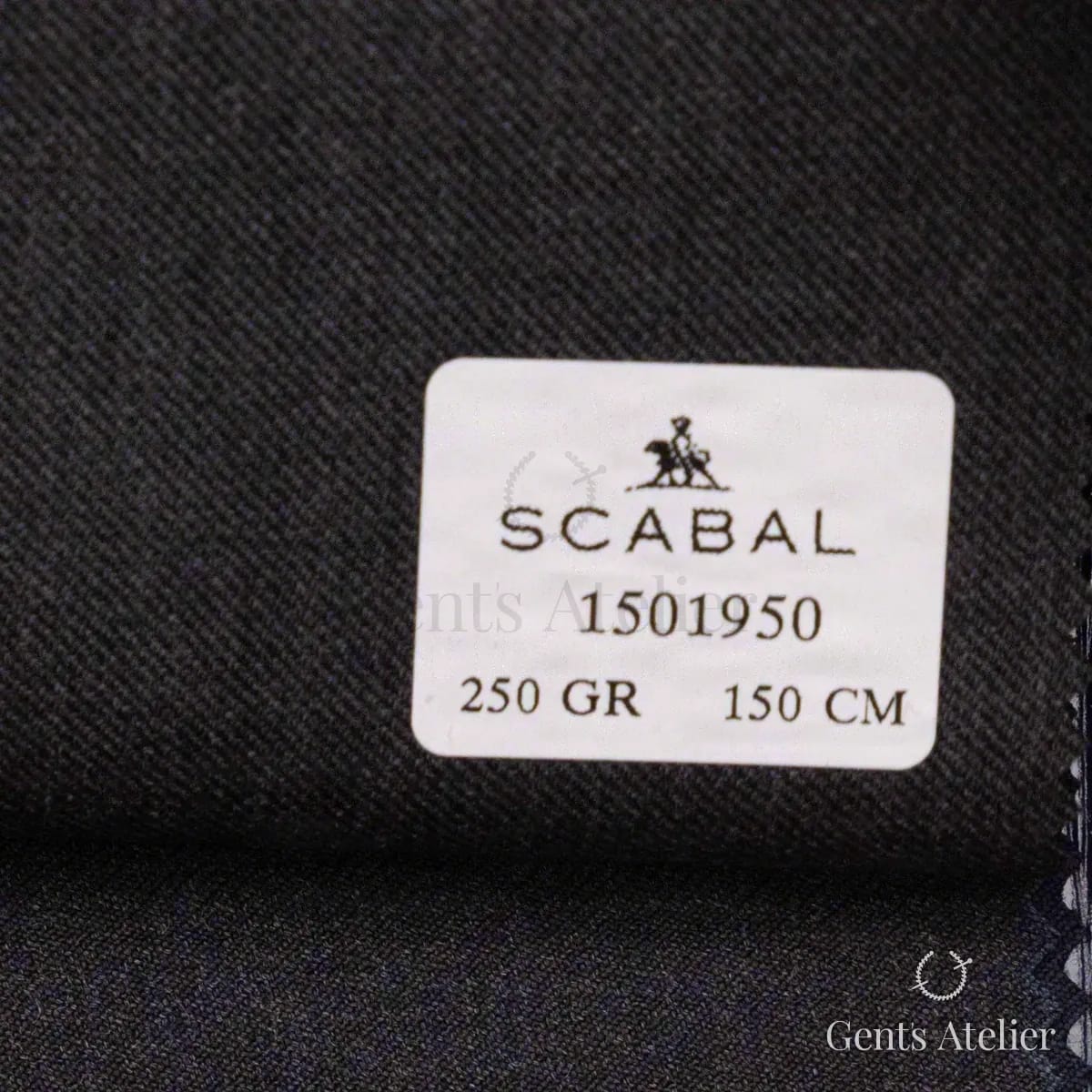 Образец ткани Scabal 1501950 с этикеткой, чёрно-графитовый