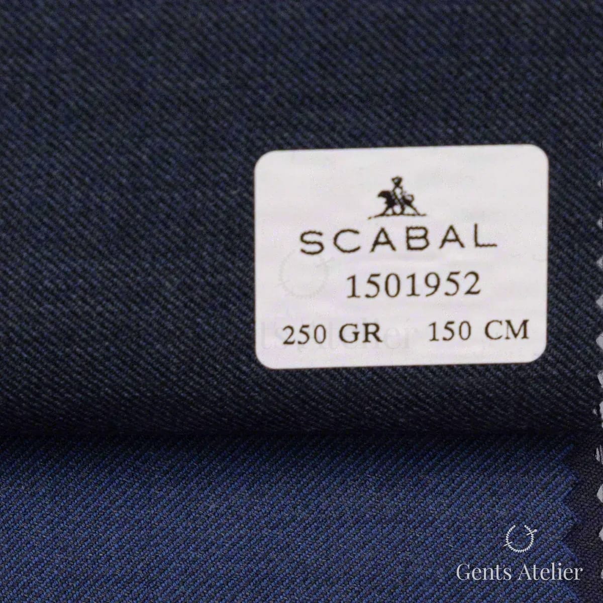 Образец ткани Scabal 1501952 с этикеткой, тёмно-синий