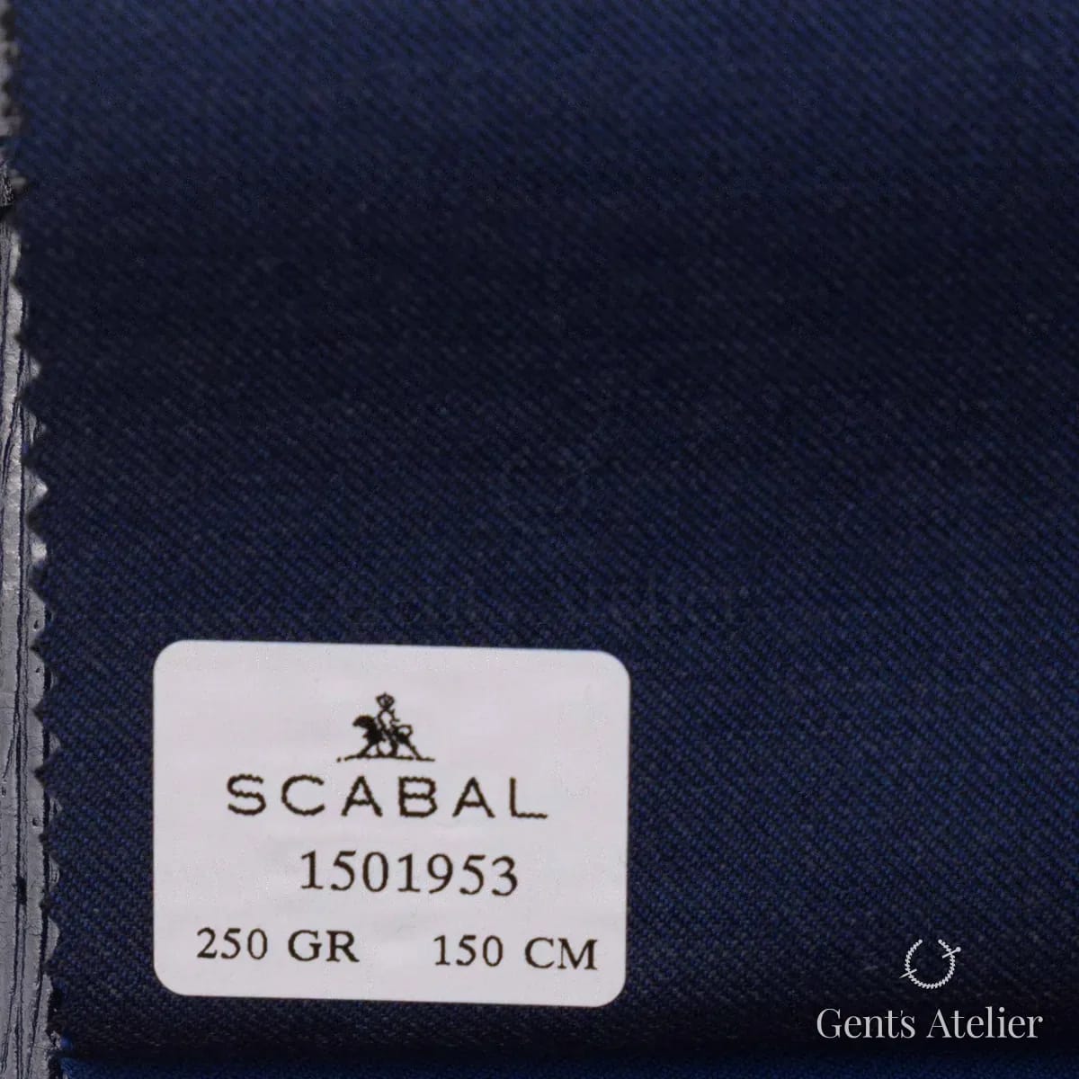 Образец ткани Scabal 1501953 с этикеткой, кобальтовый синий