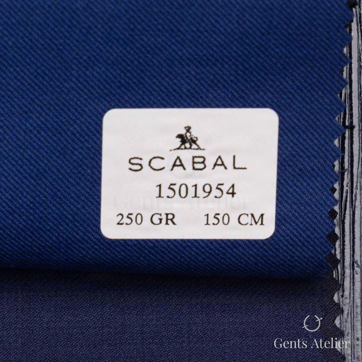 Образец ткани Scabal 1501954 с этикеткой, тёмно-синий