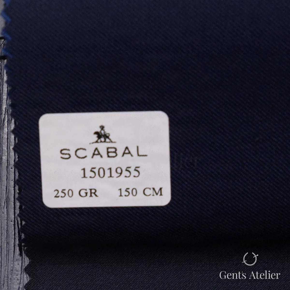 Образец ткани Scabal 1501955 с этикеткой, тёмно-синий, почти чёрный