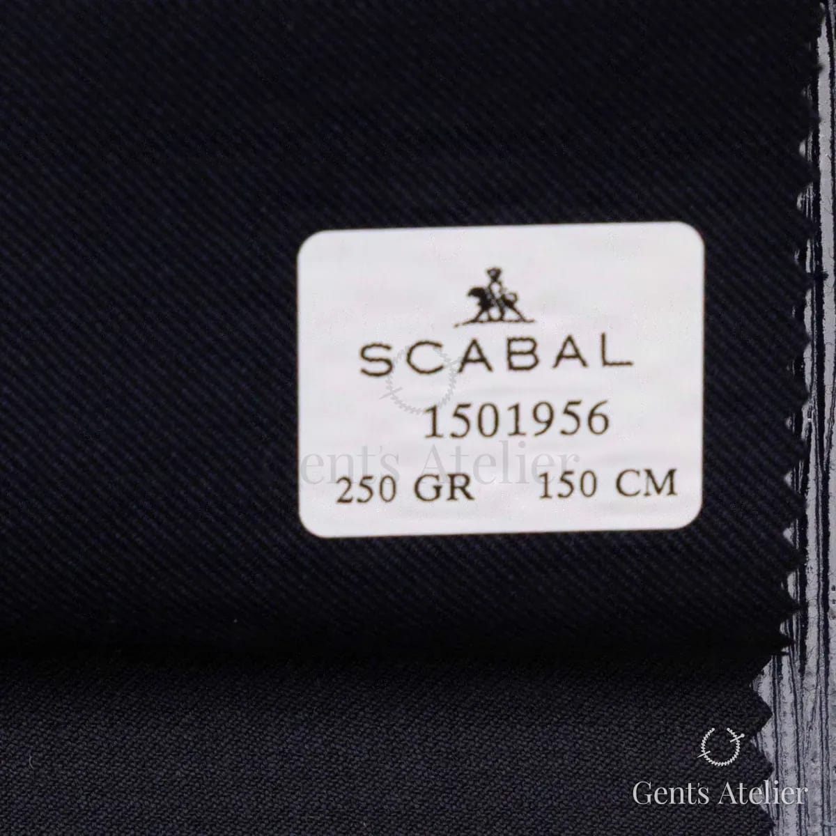 Образец ткани Scabal 1501956 с этикеткой, тёмно-синий (полуночный)