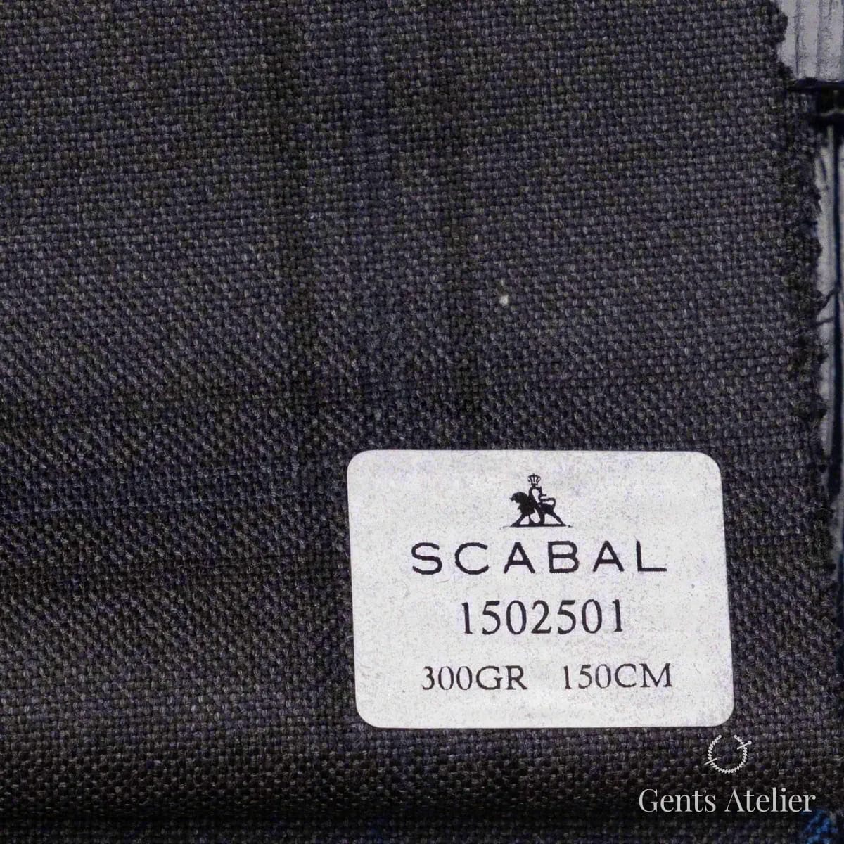 Образец ткани Scabal 1502501 с этикеткой, тёмно-серый антрацит с синеватым отливом