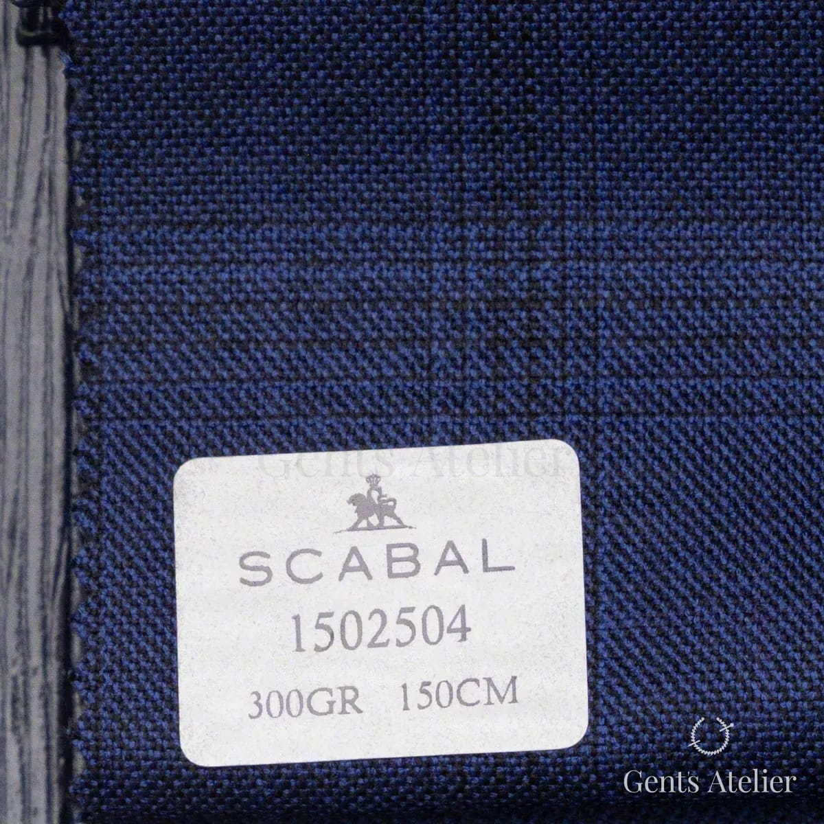 Образец ткани Scabal 1502504 с этикеткой, синий васильковый