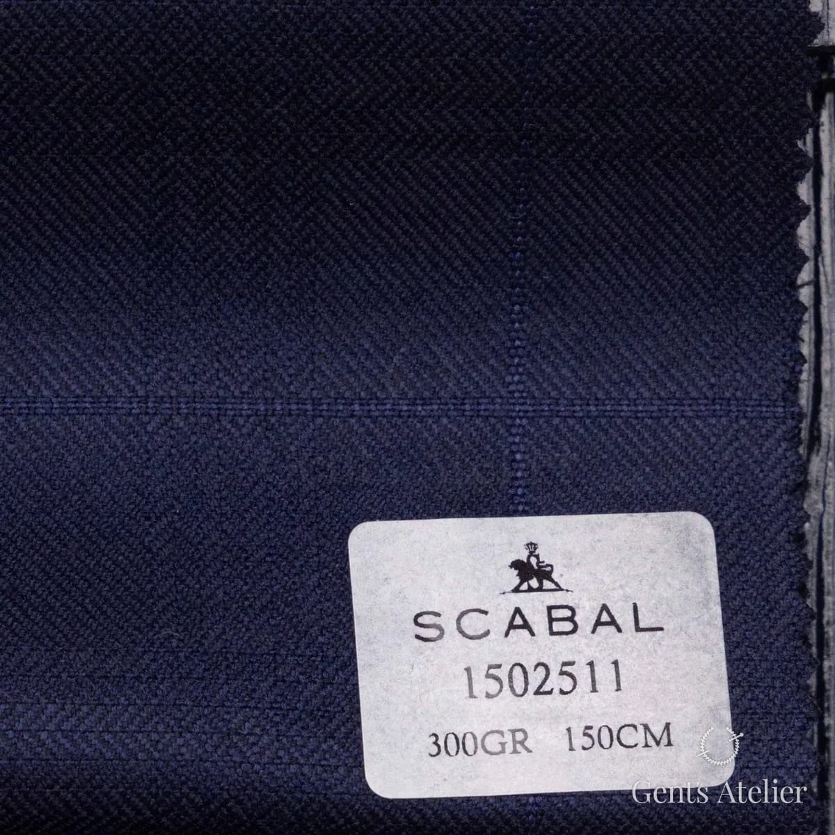 Образец ткани Scabal 1502511 с этикеткой, тёмно-синий
