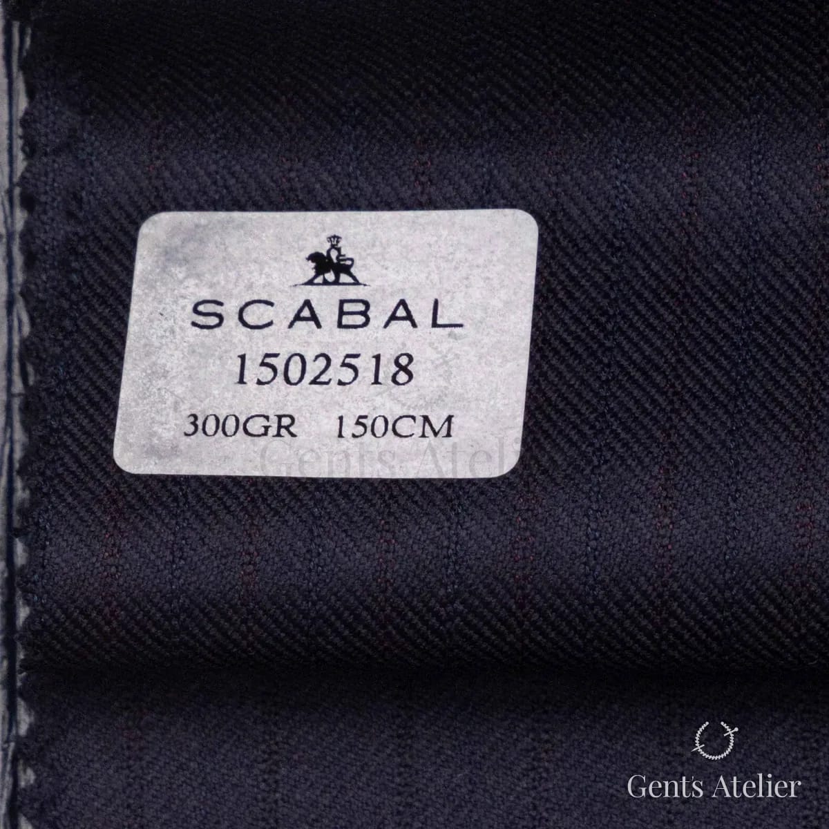Образец ткани Scabal 1502518 с этикеткой, тёмно-синий, почти чёрный