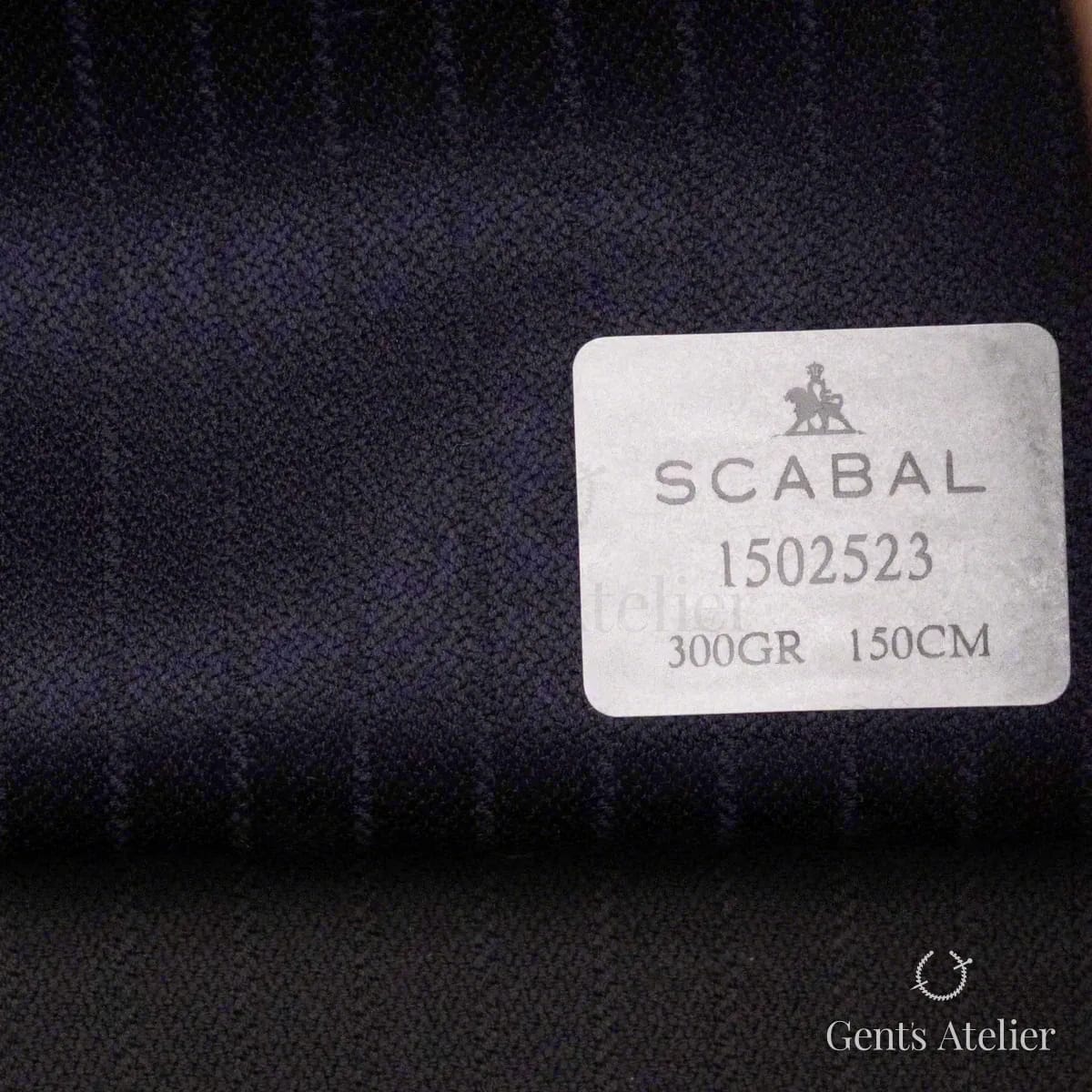 Образец ткани Scabal 1502523 с этикеткой, чёрно-синий антрацит