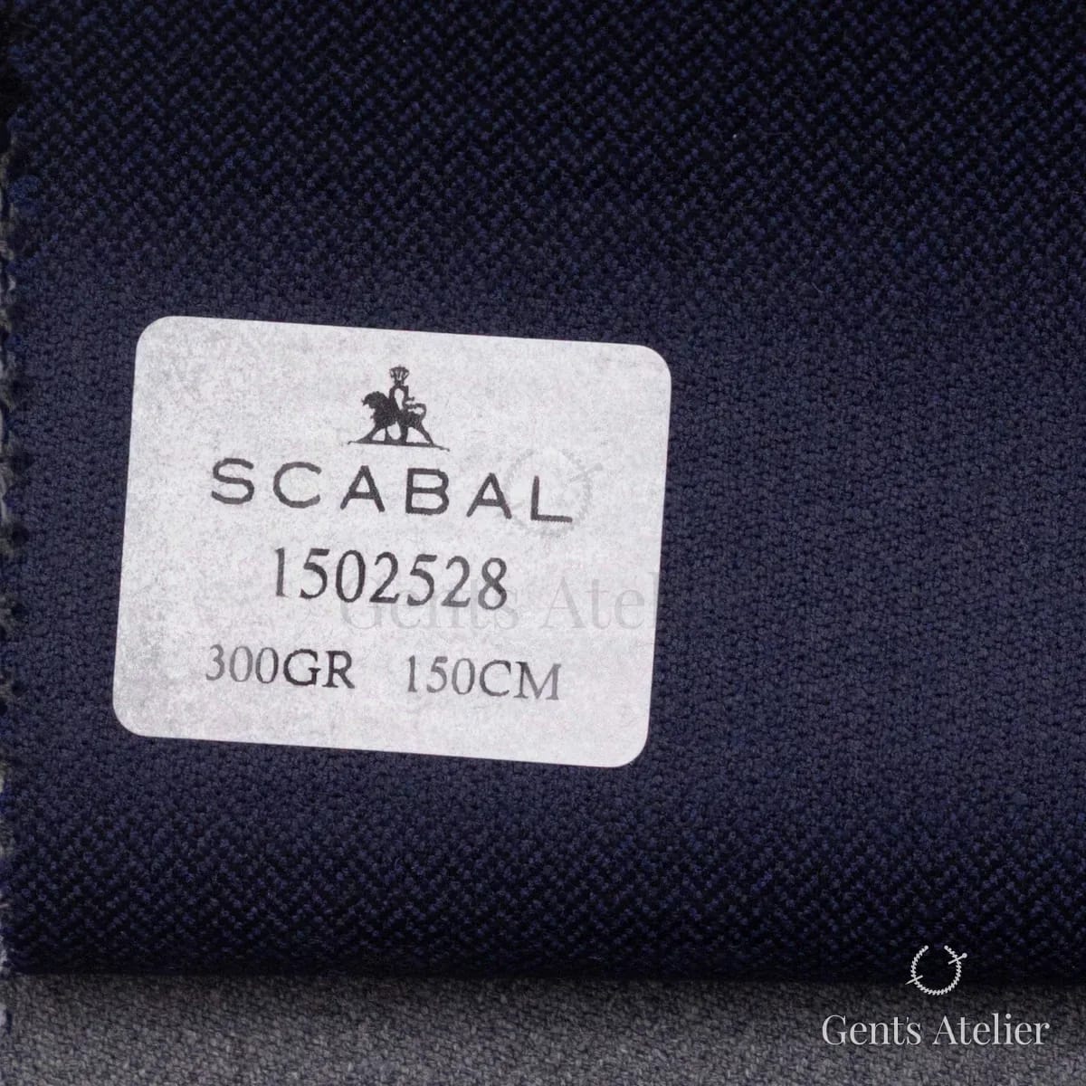 Образец ткани Scabal 1502528 с этикеткой, тёмно-синий