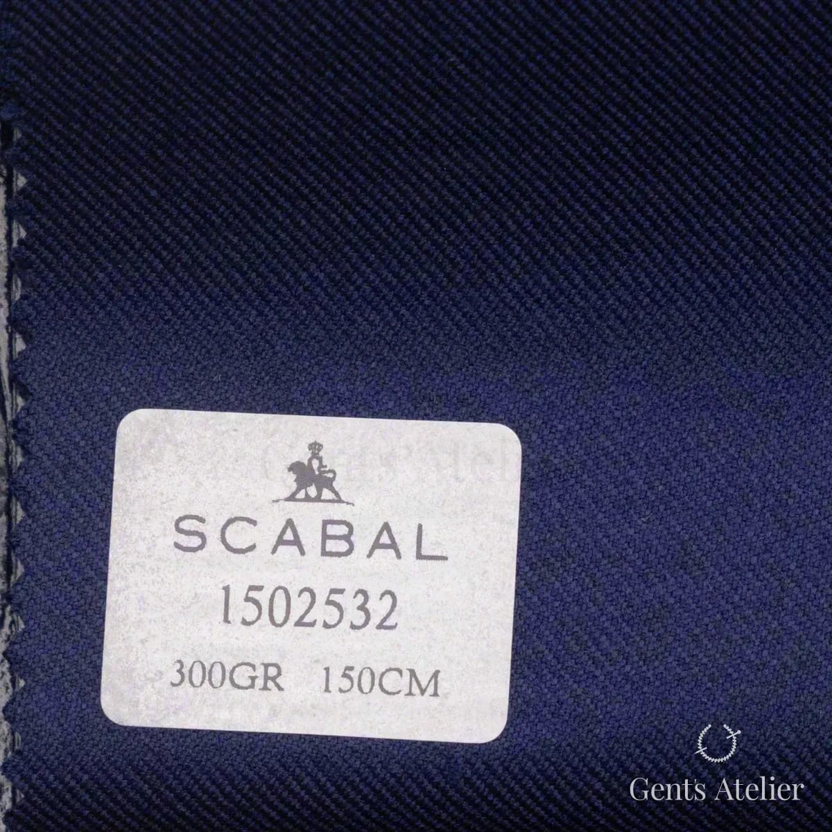 Образец ткани Scabal 1502532 с этикеткой, тёмно-синий