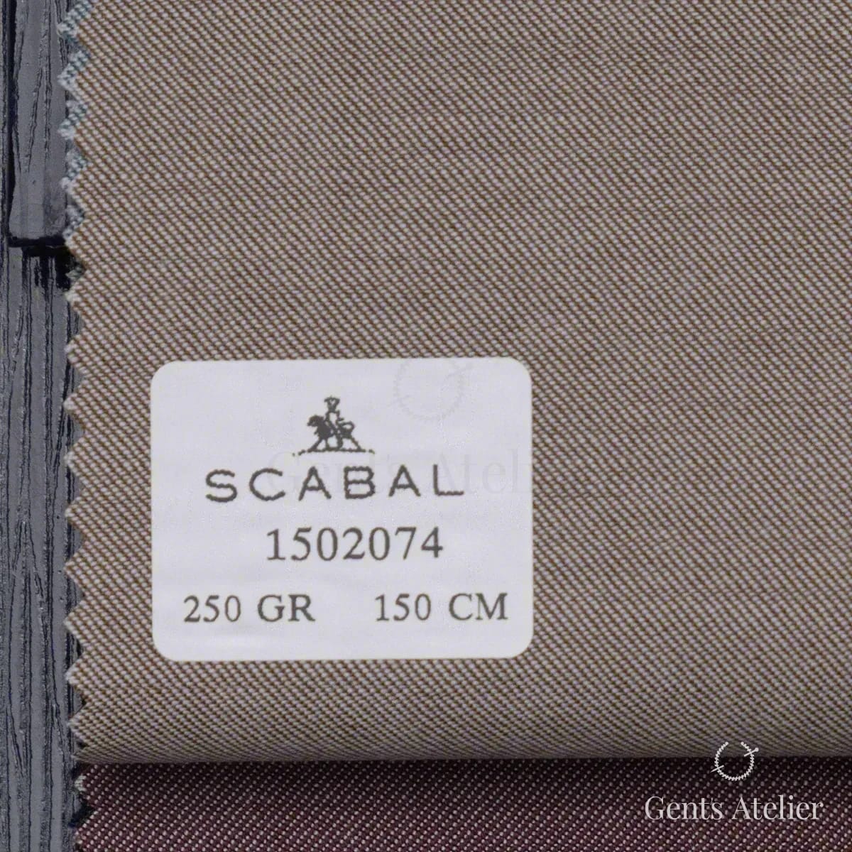 Образец ткани Scabal 1502074 с этикеткой, серо-коричневый (табачный)