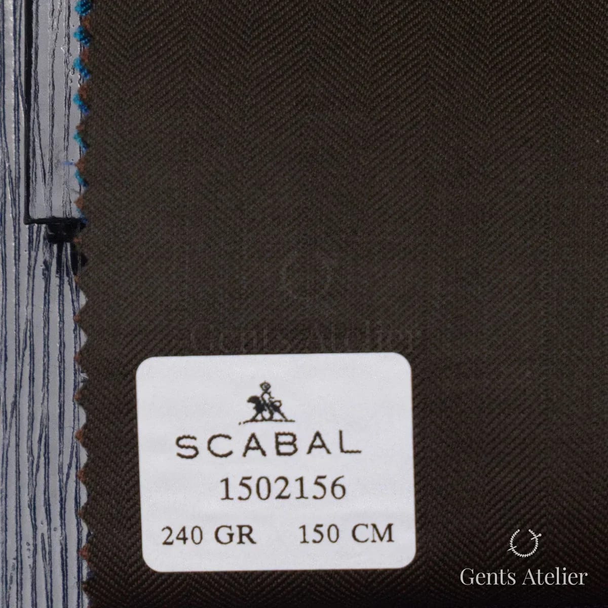 Образец ткани Scabal 1502156 с этикеткой, тёмно-коричневый