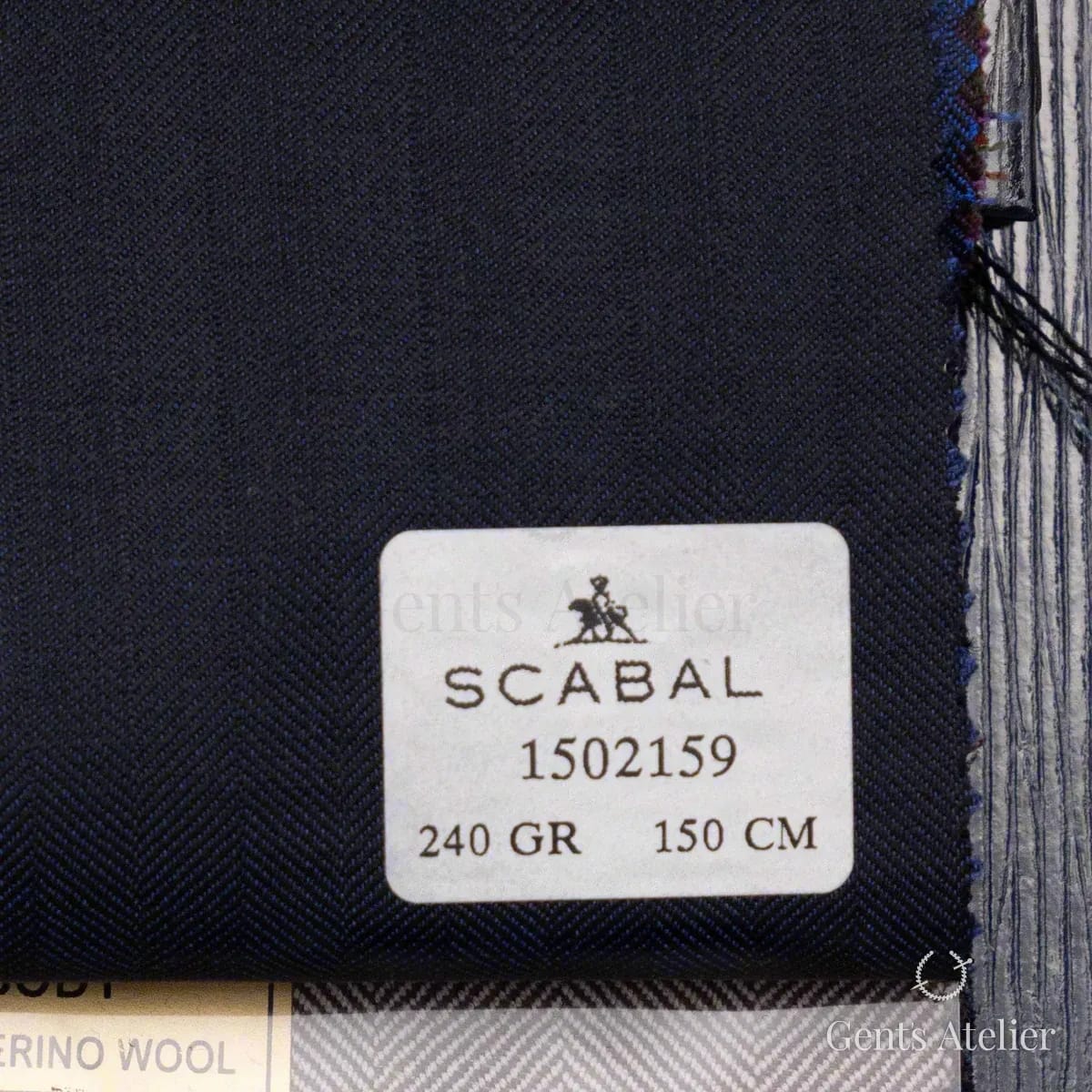 Образец ткани Scabal 1502159 с этикеткой, тёмно-синий (нэви)
