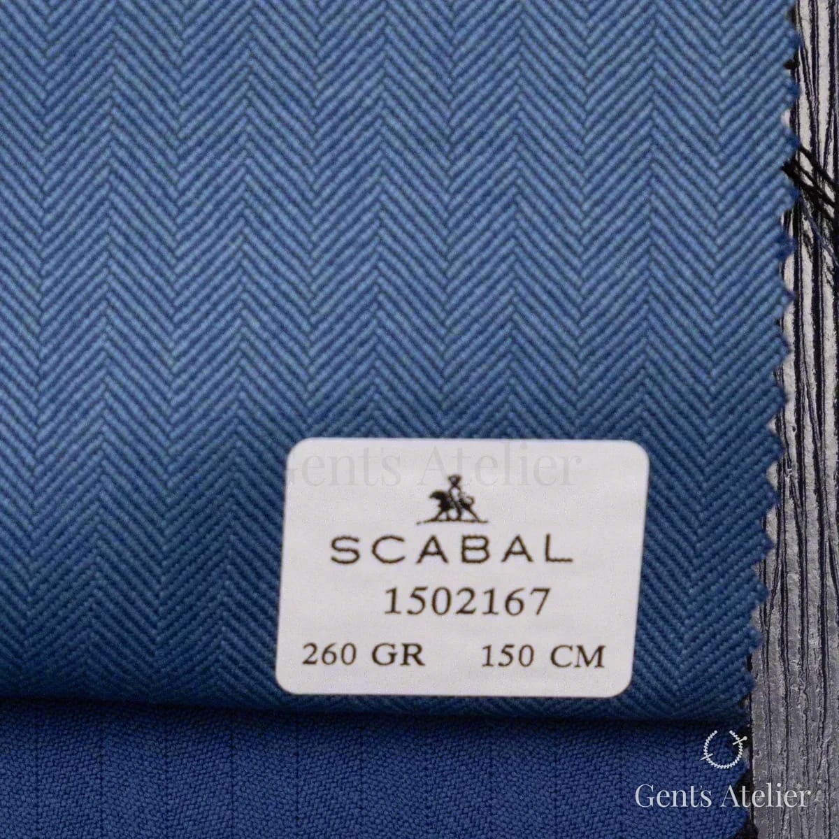 Образец ткани Scabal 1502167 с этикеткой, джинсово-синий