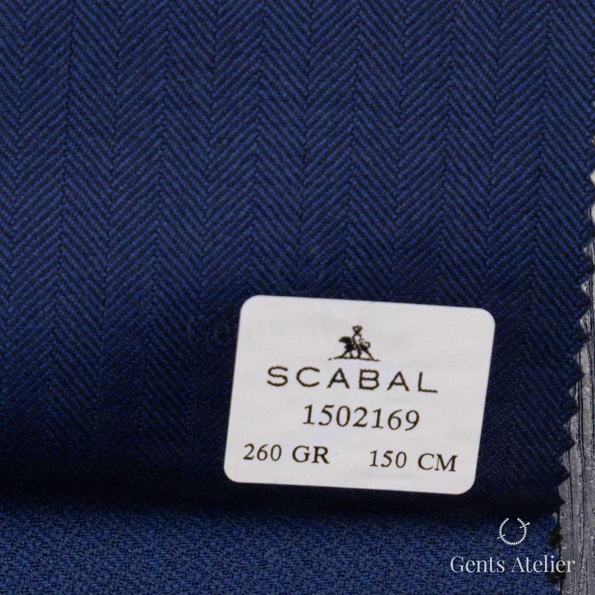 Образец ткани Scabal 1502169 с этикеткой, кобальтовый синий