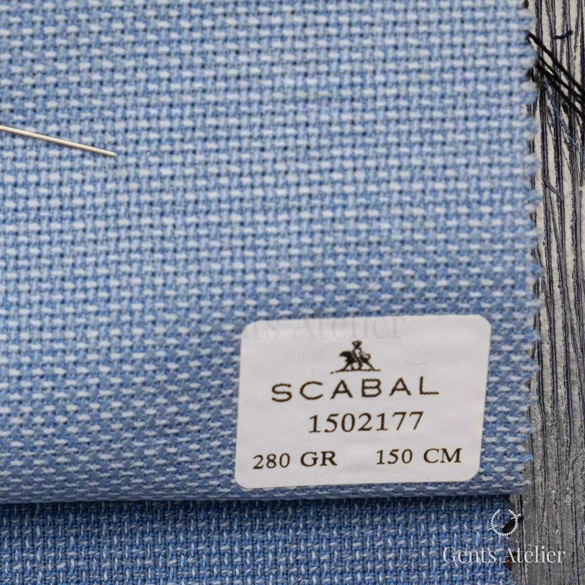 Образец ткани Scabal 1502177 с этикеткой, голубой