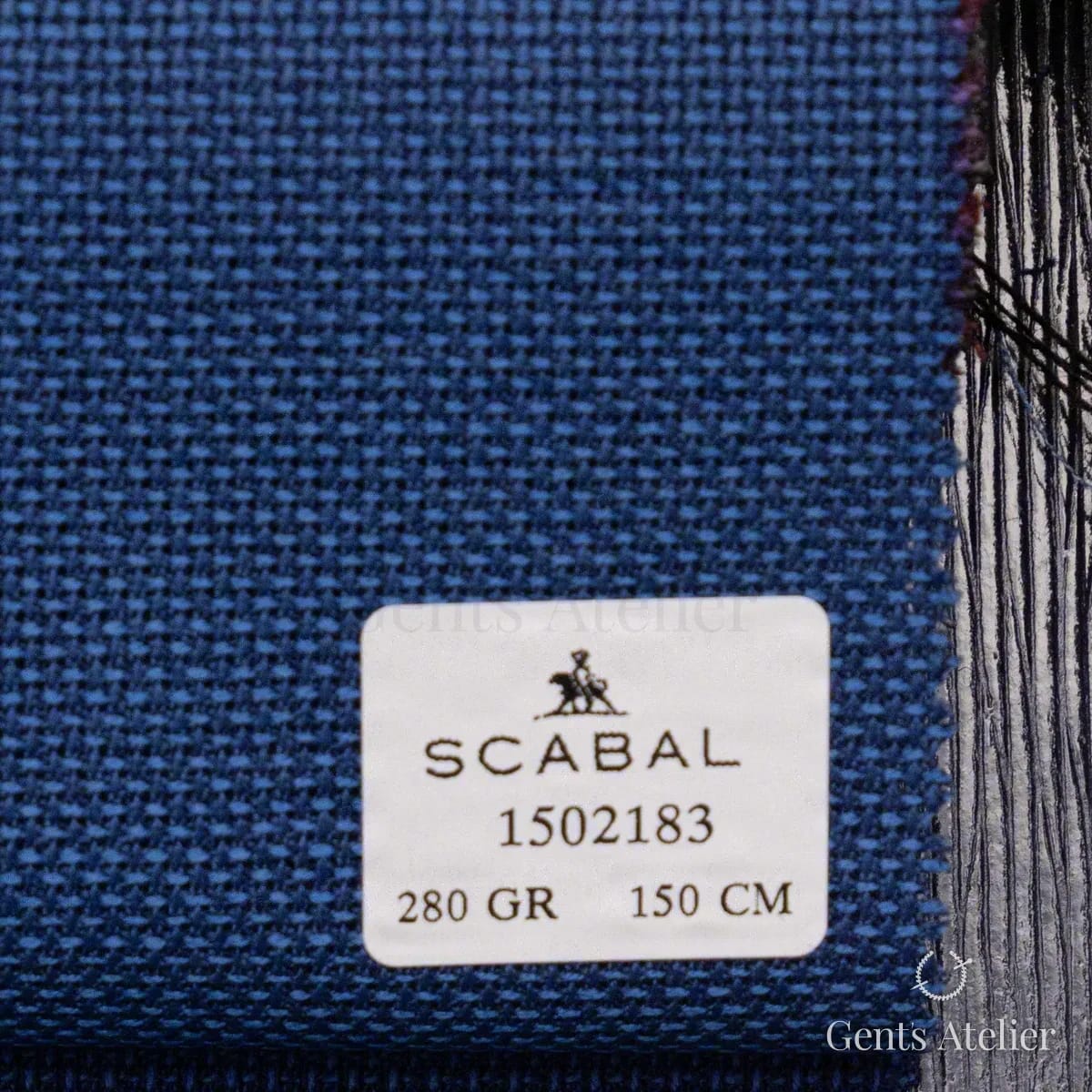 Образец ткани Scabal 1502183 с этикеткой, синий