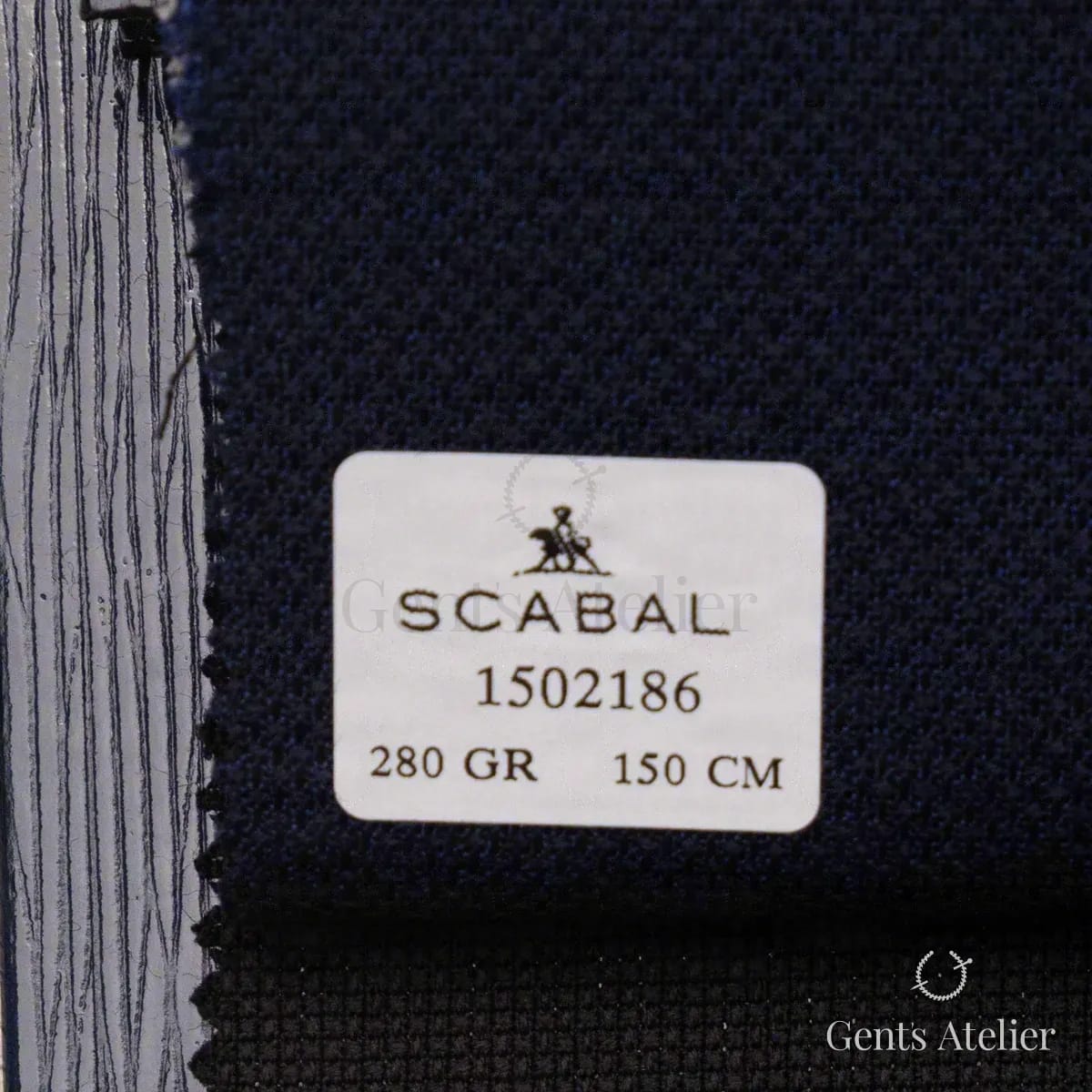 Образец ткани Scabal 1502186 с этикеткой, тёмно-синий, почти чёрный