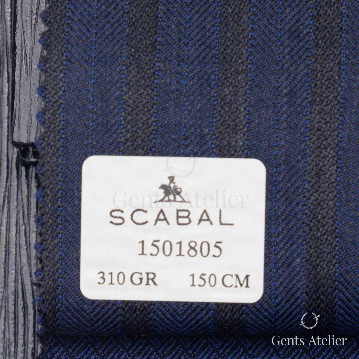 Образец ткани Scabal 1501805 с этикеткой, тёмно-синий, почти чёрный (ёлочка)