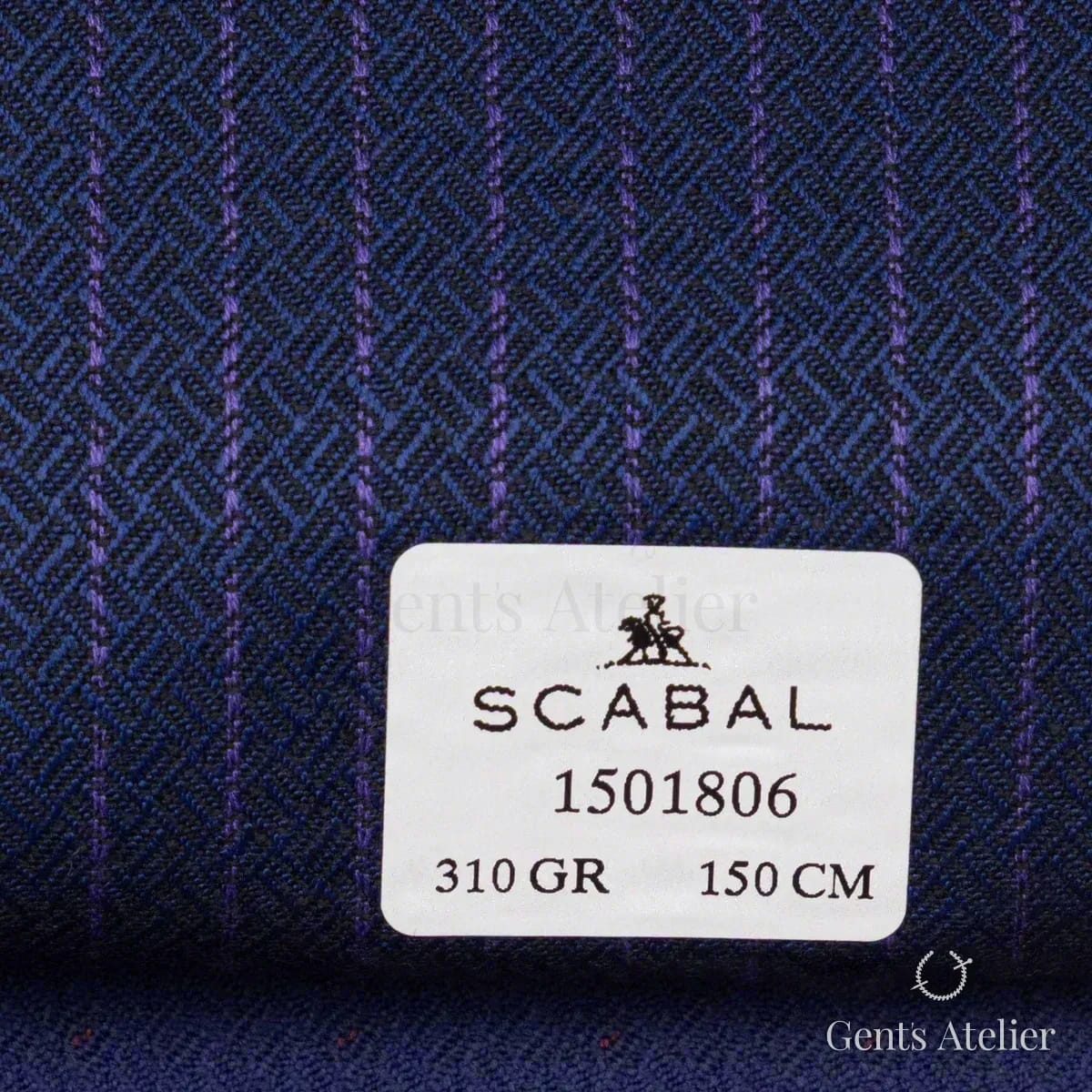 Образец ткани Scabal 1501806 с этикеткой, тёмно-синий