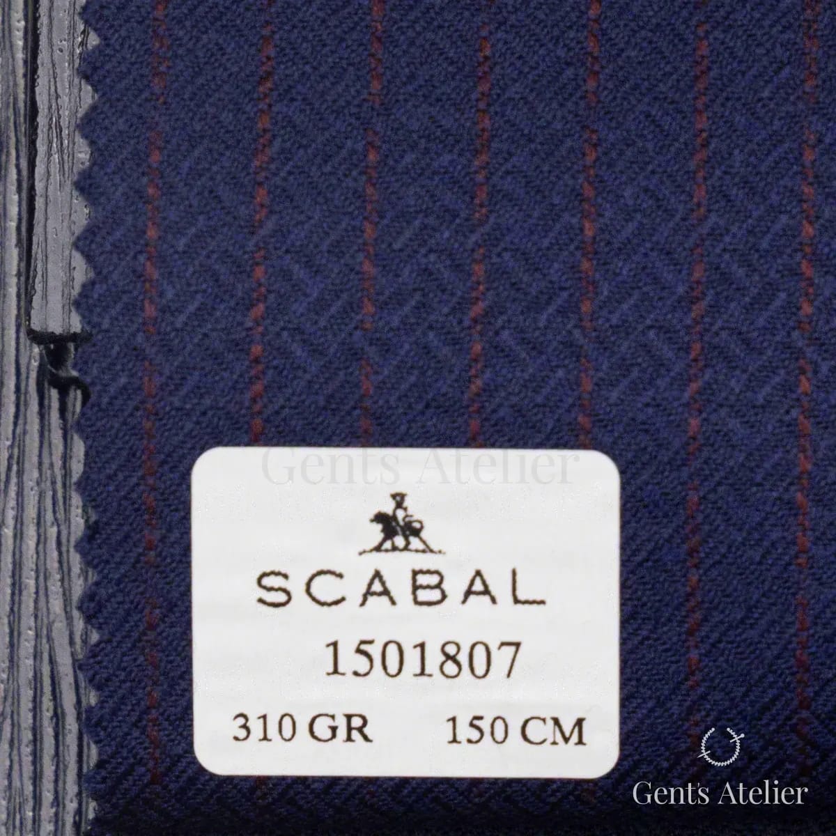 Образец ткани Scabal 1501807 с этикеткой, тёмно-синий