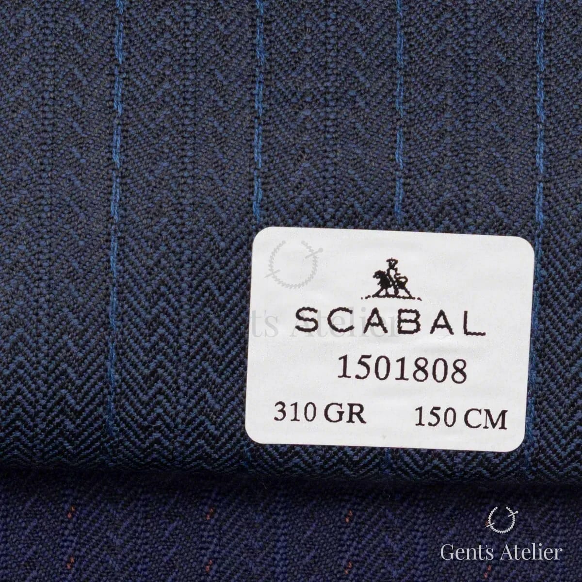 Образец ткани Scabal 1501808 с этикеткой, тёмно-синий