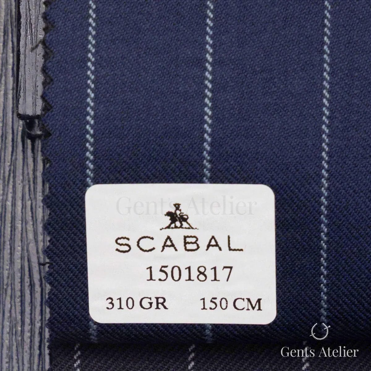 Образец ткани Scabal 1501817 с этикеткой, синий
