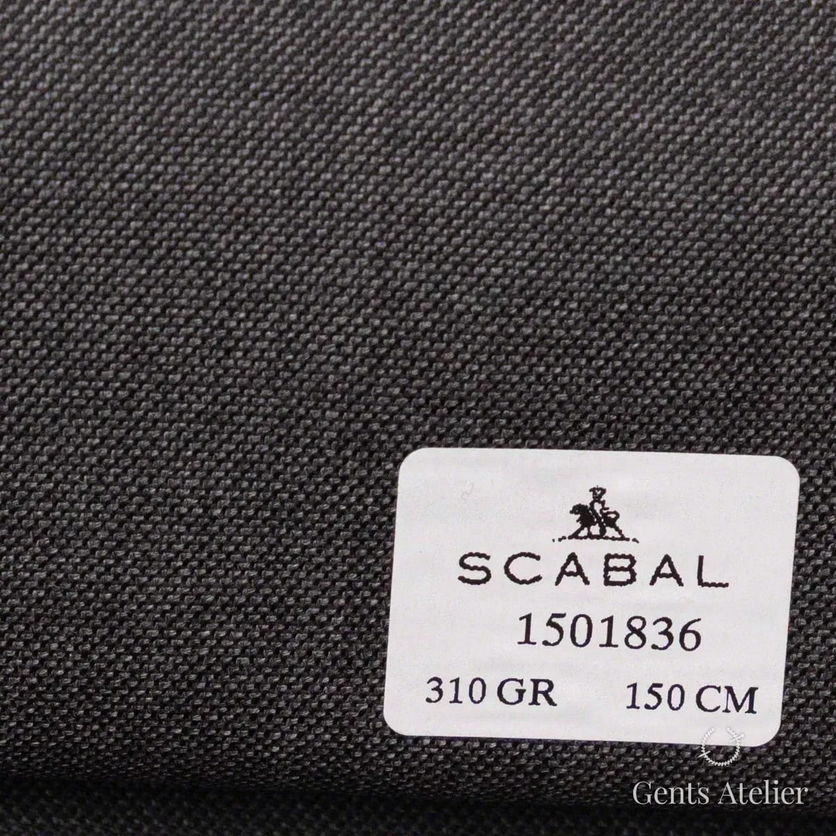 Образец ткани Scabal 1501836 с этикеткой, тёмно-серый, почти чёрный, холодный оттенок