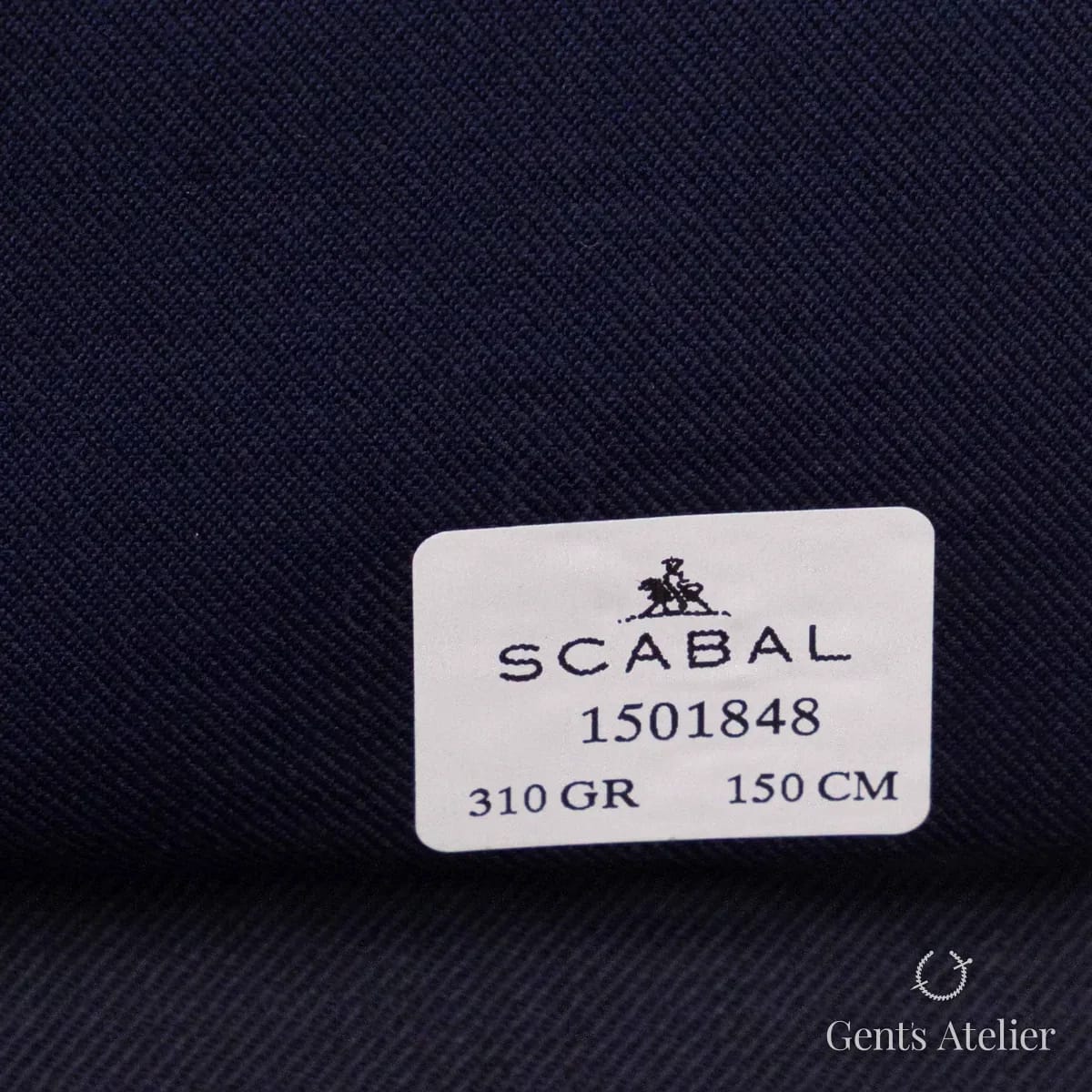 Образец ткани Scabal 1501848 с этикеткой, тёмно-синий, почти чёрный