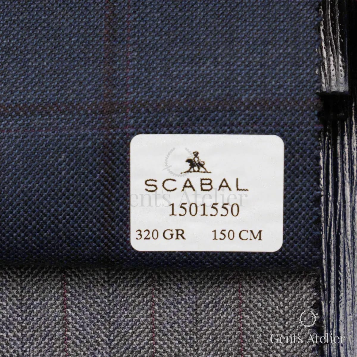 Образец ткани Scabal 1501550 с этикеткой, тёмно-синий