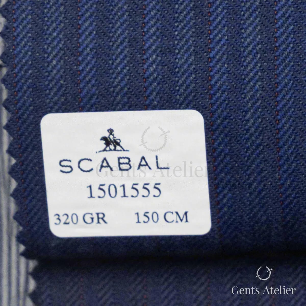 Образец ткани Scabal 1501555 с этикеткой, синий