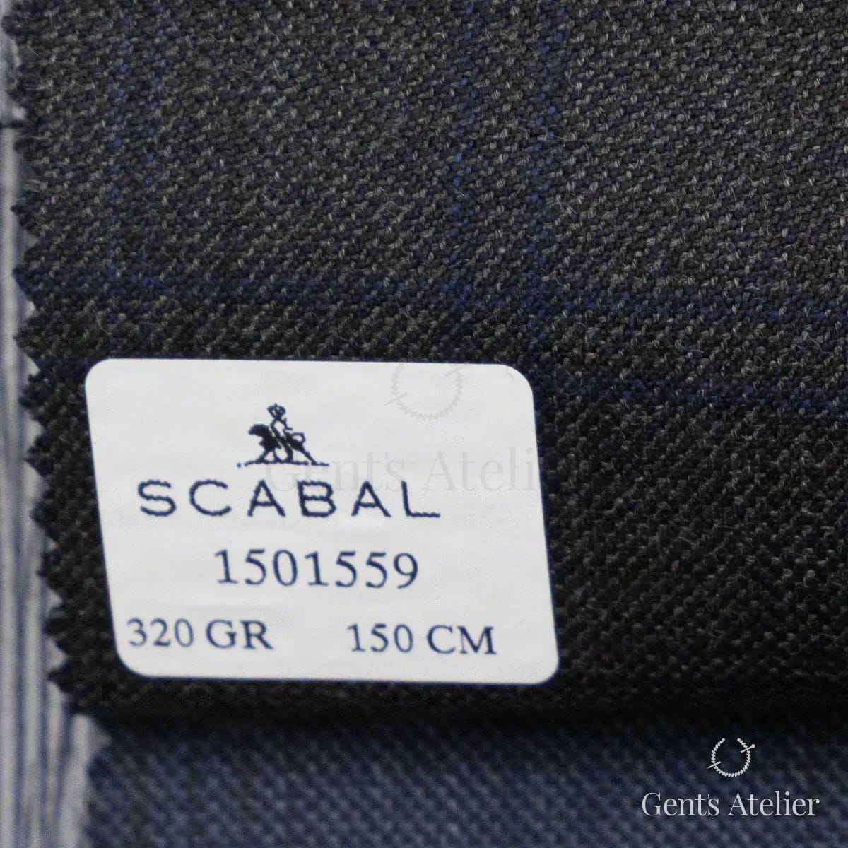 Образец ткани Scabal 1501559 с этикеткой, тёмно-серый (антрацит) в клетку