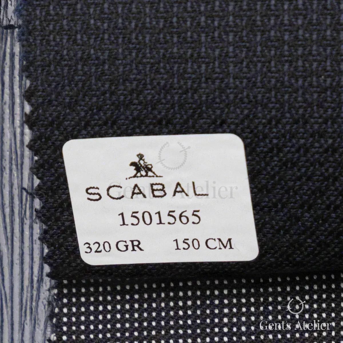 Образец ткани Scabal 1501565 с этикеткой, тёмно-серый, почти чёрный