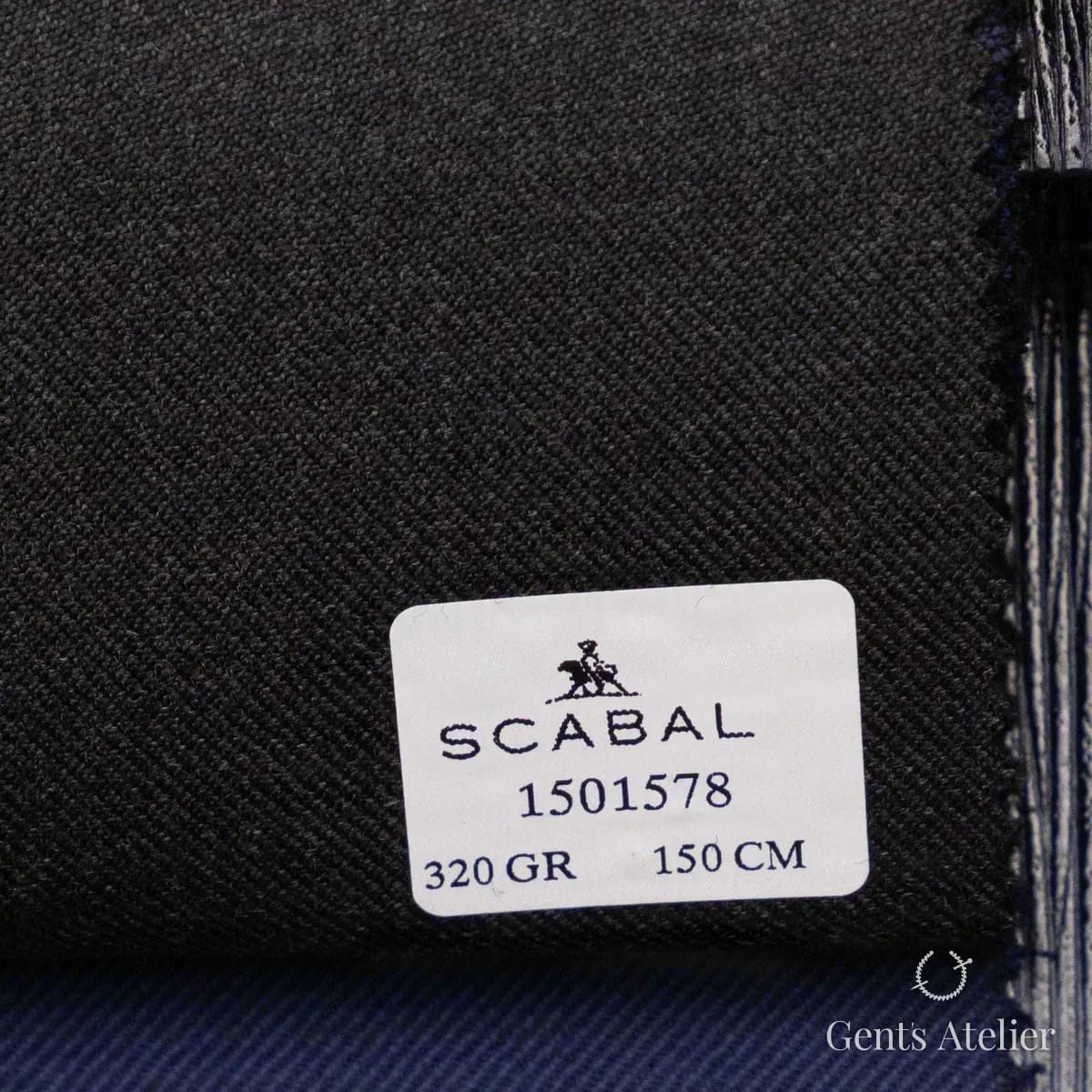 Образец ткани Scabal 1501578 с этикеткой, тёмно-синий