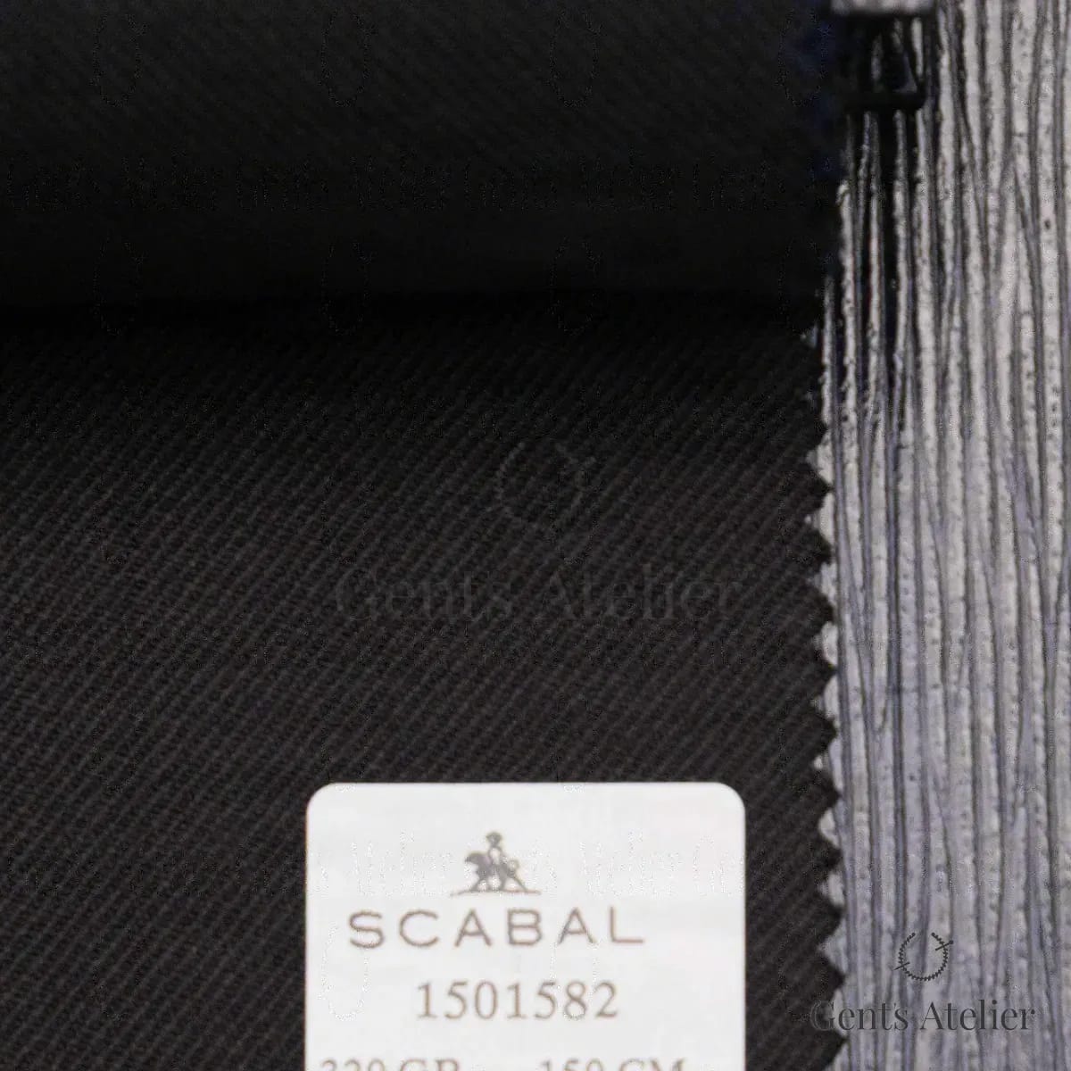Образец ткани Scabal 1501582 с этикеткой, тёмно-синий