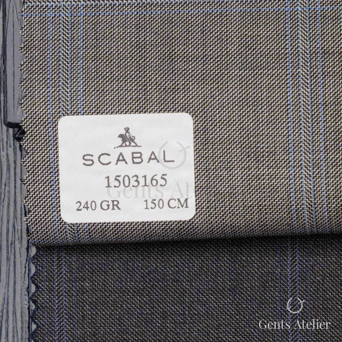 Образец ткани Scabal 1503165 с этикеткой, серо-бежевый (тауп)