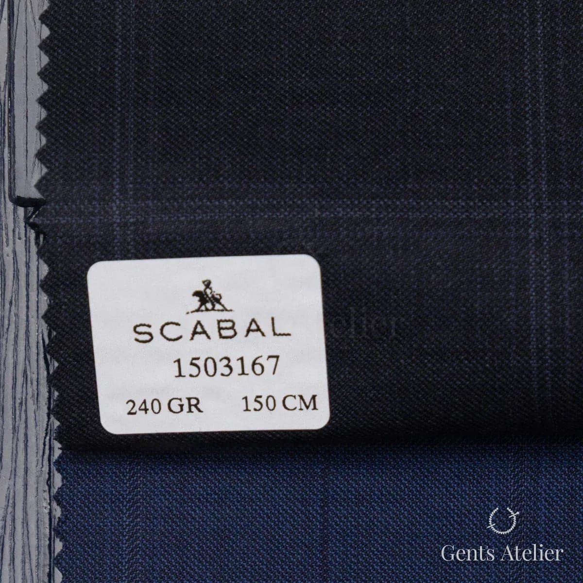 Образец ткани Scabal 1503167 с этикеткой, тёмно-синий (нэйви)