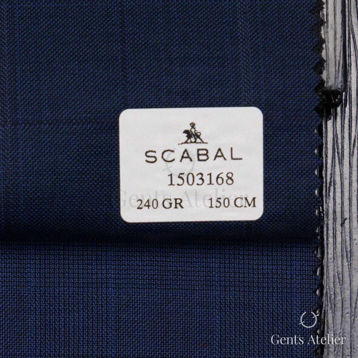Образец ткани Scabal 1503168 с этикеткой, тёмно-синий (нэйви, гладкий)