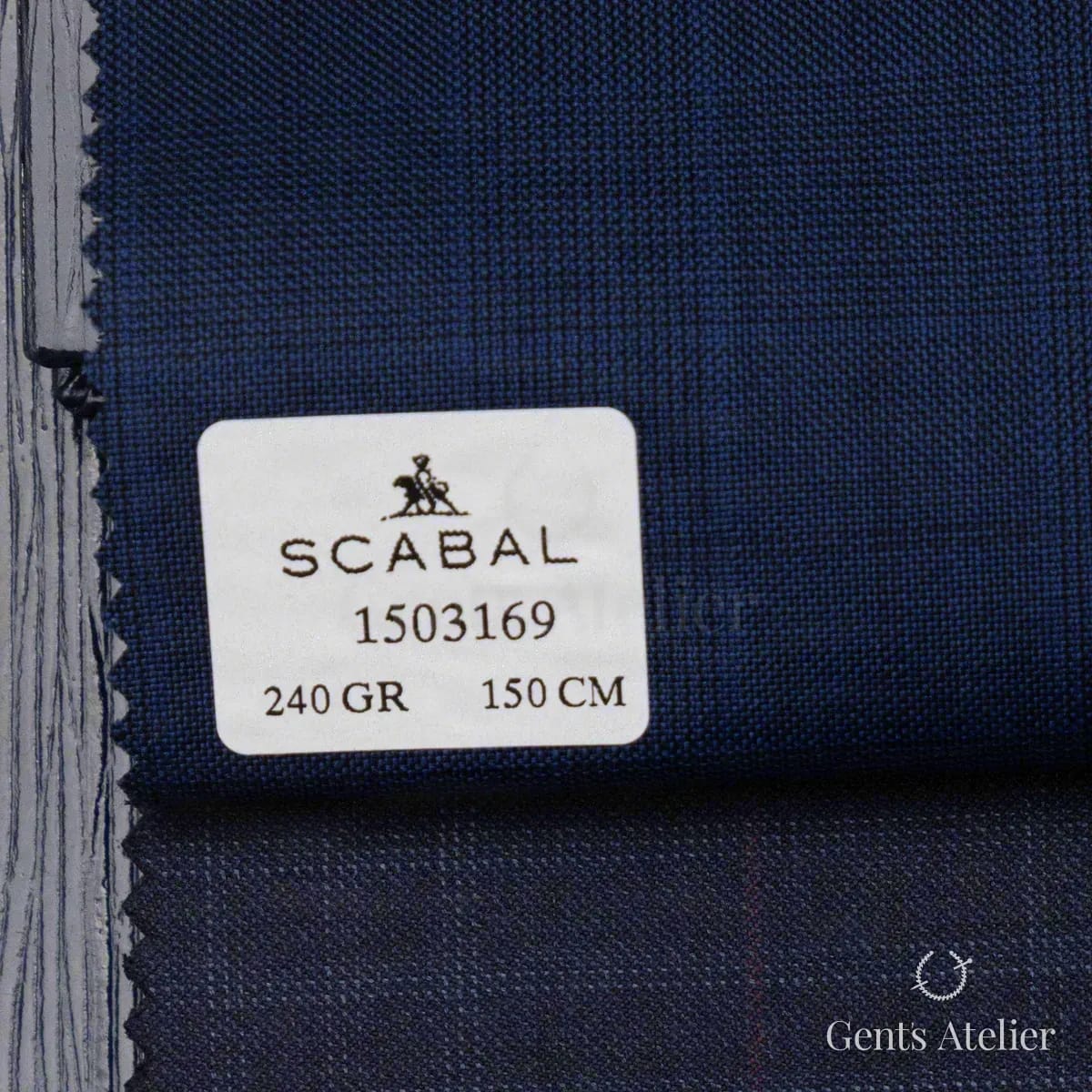 Образец ткани Scabal 1503169 с этикеткой, тёмно-синий (глубокий нэйви)