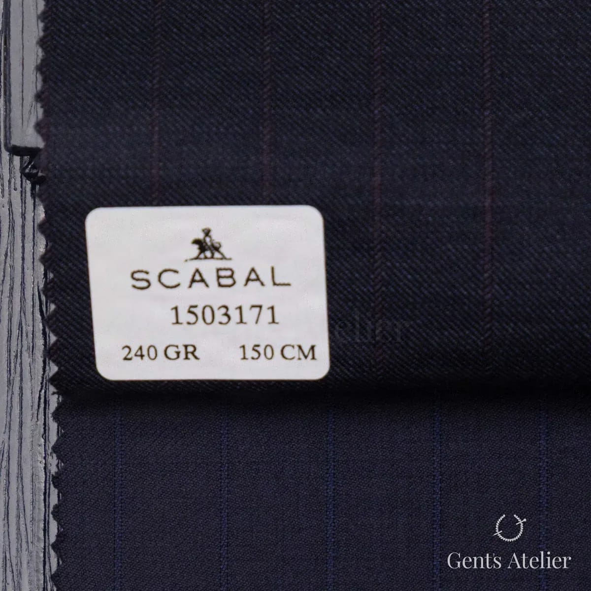Образец ткани Scabal 1503171 с этикеткой, тёмно-синий