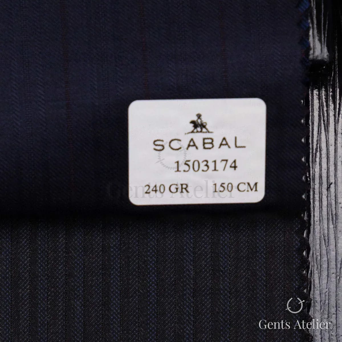 Образец ткани Scabal 1503174 с этикеткой, тёмно-синий с пепельным оттенком