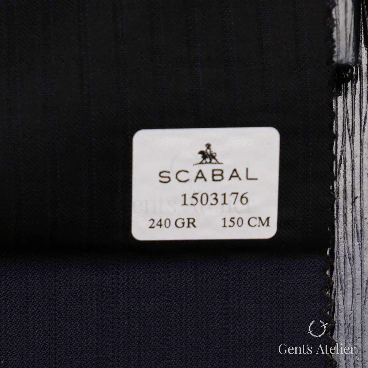 Образец ткани Scabal 1503176 с этикеткой, чёрно-синий, антрацитовый
